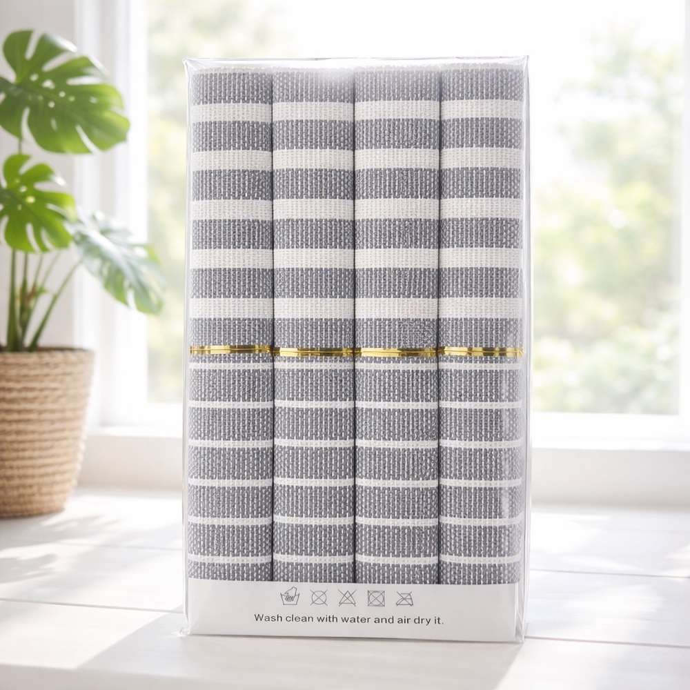 Striped Gray and White Placemats - Set of 4 - Picture 2 of 2
